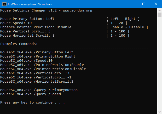 Mouse settings changer 1.1