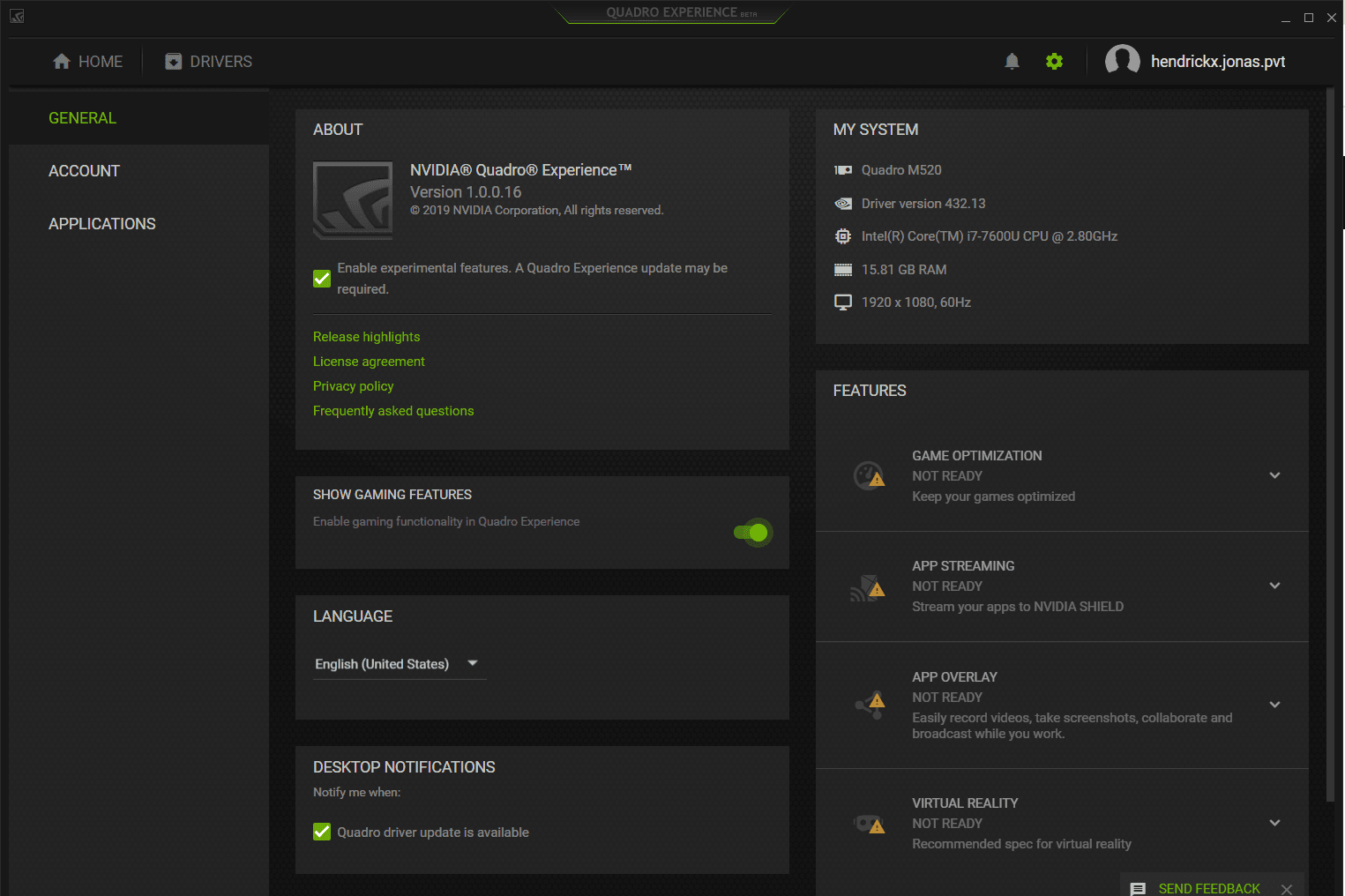 NVIDIA Quadro Experience 1.0.0.53